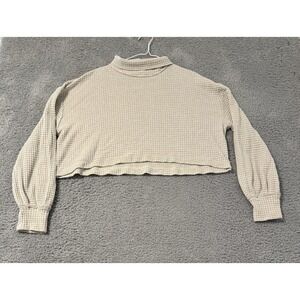 Free People Waffle‎ Knit Beige Mockneck Long Sleeve Crop Top Large